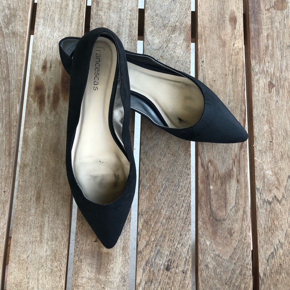 Black Faux Suede Point Toe Flats - Picture 1 of 7